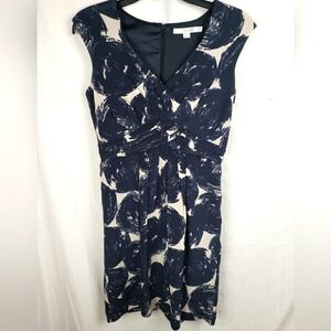 Boden Blue and Ivory 100% Silk Sleeveless VNeck Dress Sz 4R